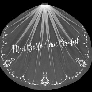 New | Wedding Veil | Embroider Wedding Veil | Beaded Wedding Veil | Flower Bead Wedding Veil | Fingertip Wedding Veil
