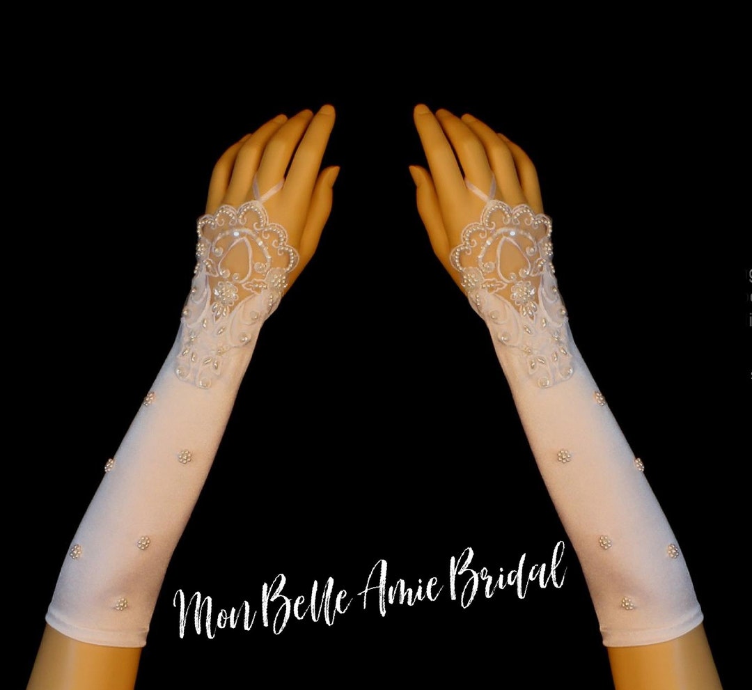 New Fingerless Satin Wedding Gloves White Fingerless Wedding Etsy