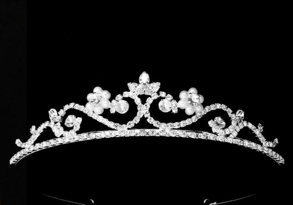 Rhinestone Tiara | Pearl Tiara | Red Crystal Tiara | Wedding Headpiece | Flower Girl Headpiece | First Holy Communion