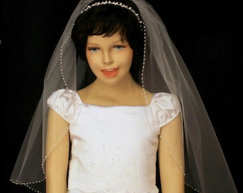 Beaded Edge Veil: First Communion or Flower Girl Veil