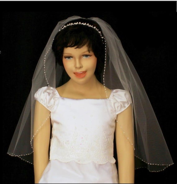 Beaded Edge Veil: First Communion or Flower Girl Veil