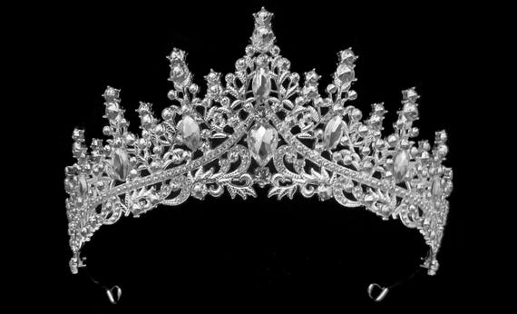 Princess Swarovski Rhinestone Tiara, Marquise Bridal Crown, 2.5 Inch Tall