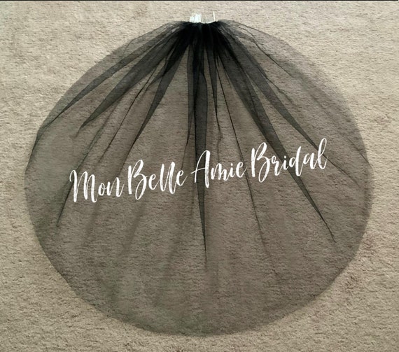 New | Black Veil | Fingertip Length Black Veil | Black Plain Edge Tulle Veil
