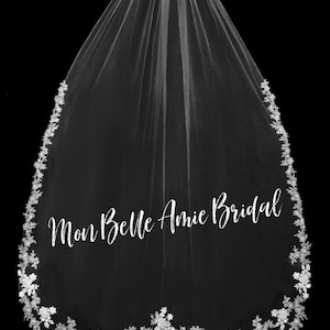 Floral Lace Wedding Veil: Pearl, Crystal, Rhinestone Edge - Royal Length