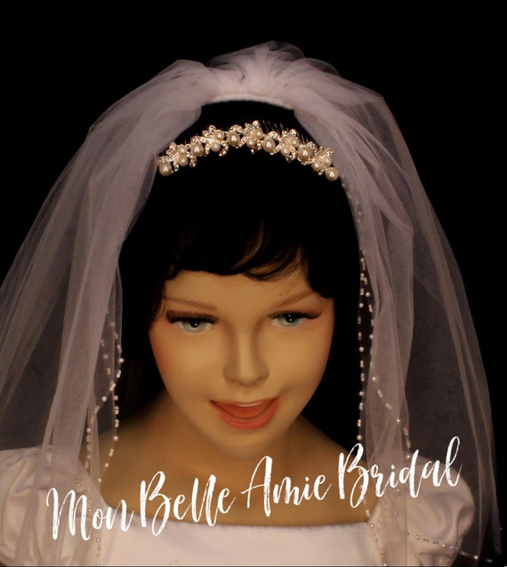 Wedding Tiara | Bridal Tiara | Childs Tiara | Rhinestone Bridal Comb | Pearl and Crystal Wedding Head Piece | Crystal Wedding Comb