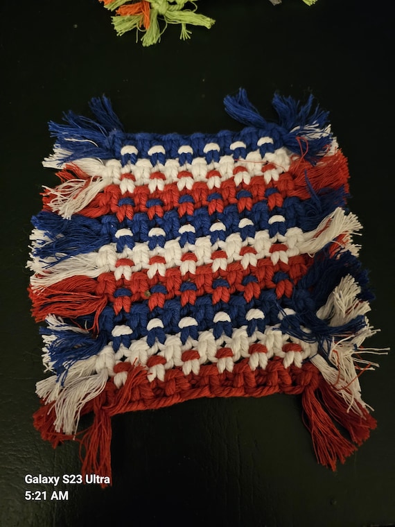 Set of 2 Handmade Macrame Coasters: Colorful Rope Trivet