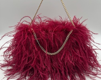 Burgundy Ostrich Feather Handbag