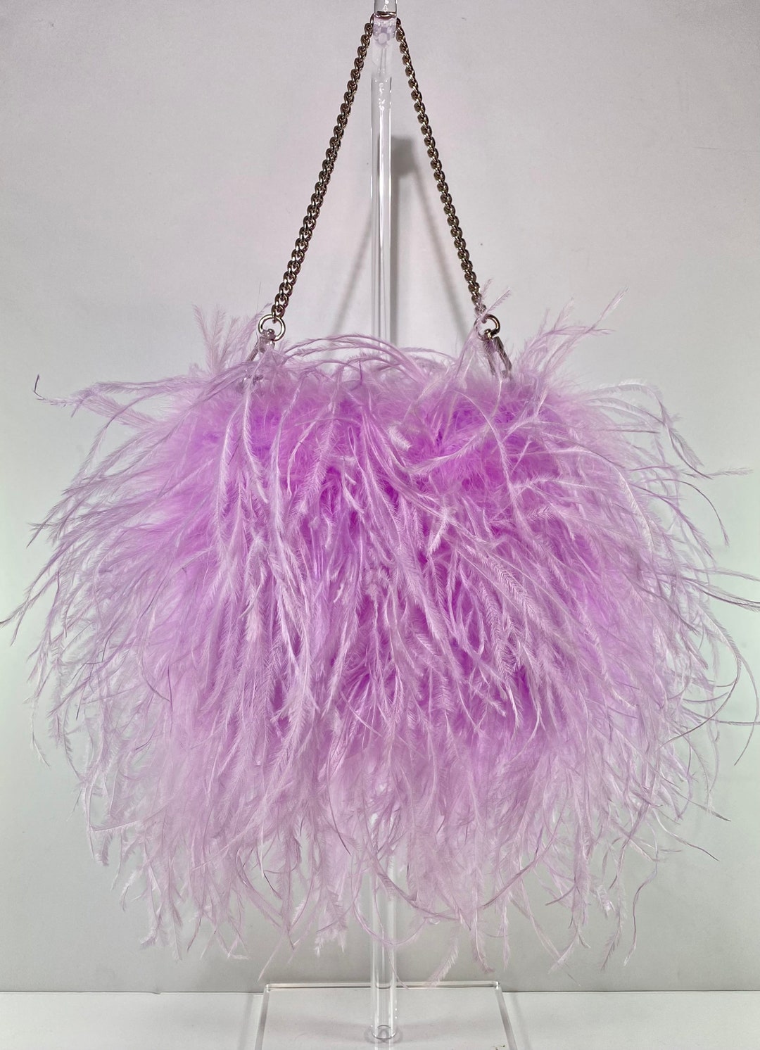 Lavender Ostrich Feather Handbag With Gold or Silver 14 Inch - Etsy