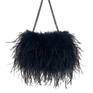 Black Mini Ostrich Feather Handbag With 14 Inch Chain does - Etsy