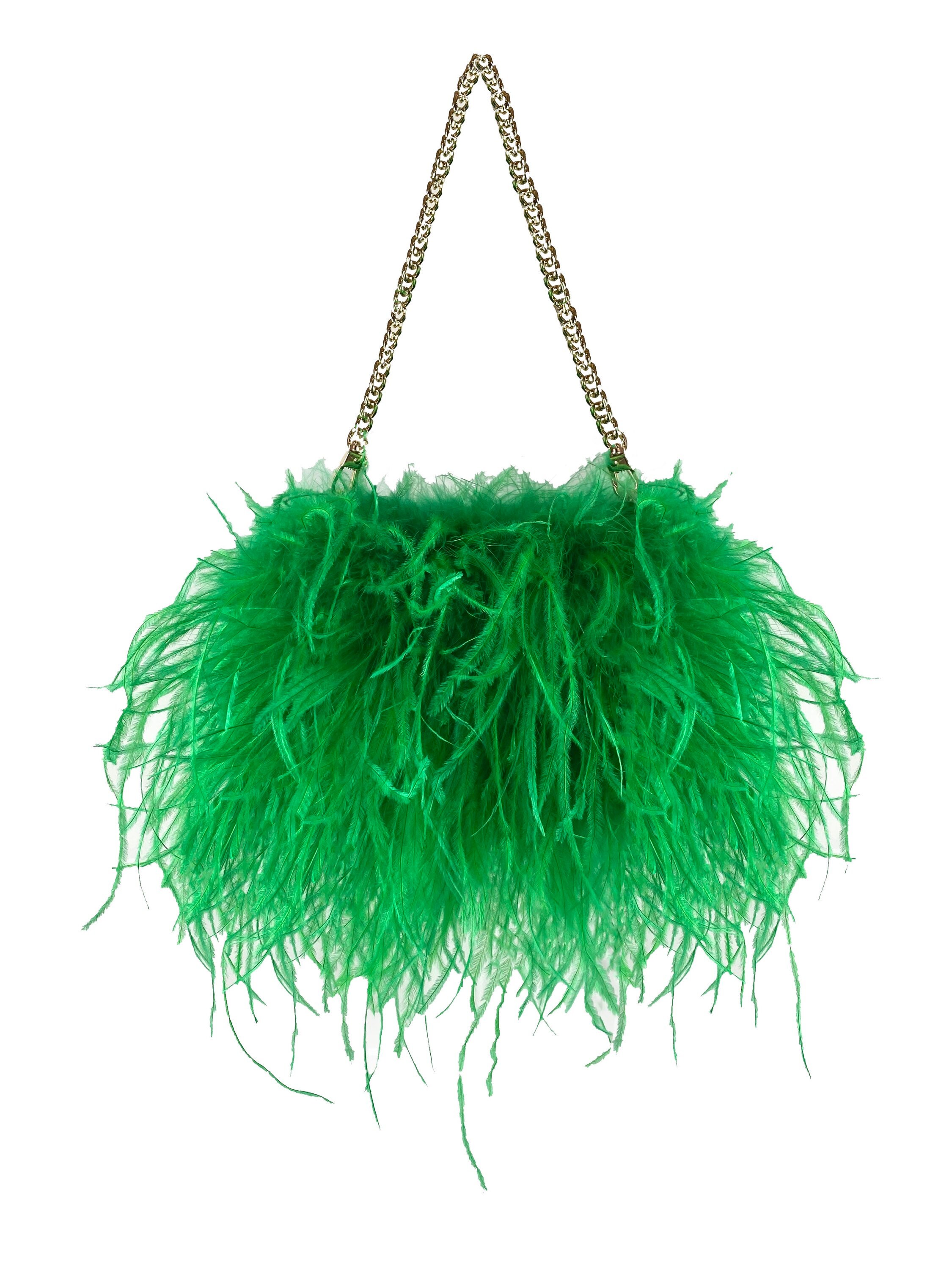 Green Mini Ostrich Feather Handbag With 14 Inch Gold or Silver - Etsy