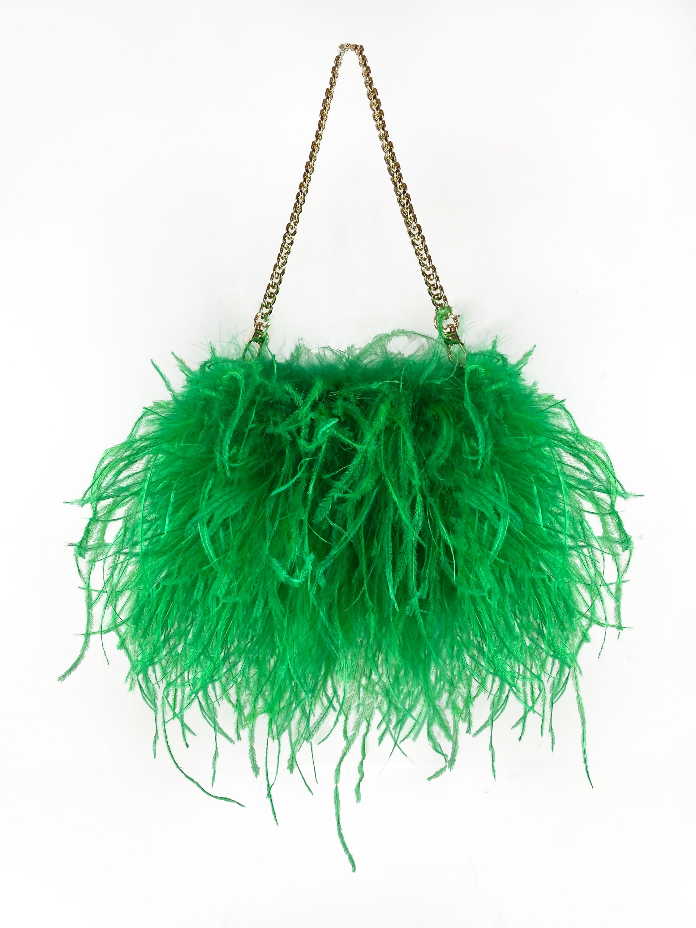 Green Mini Ostrich Feather Handbag With 14 Inch Gold or Silver - Etsy