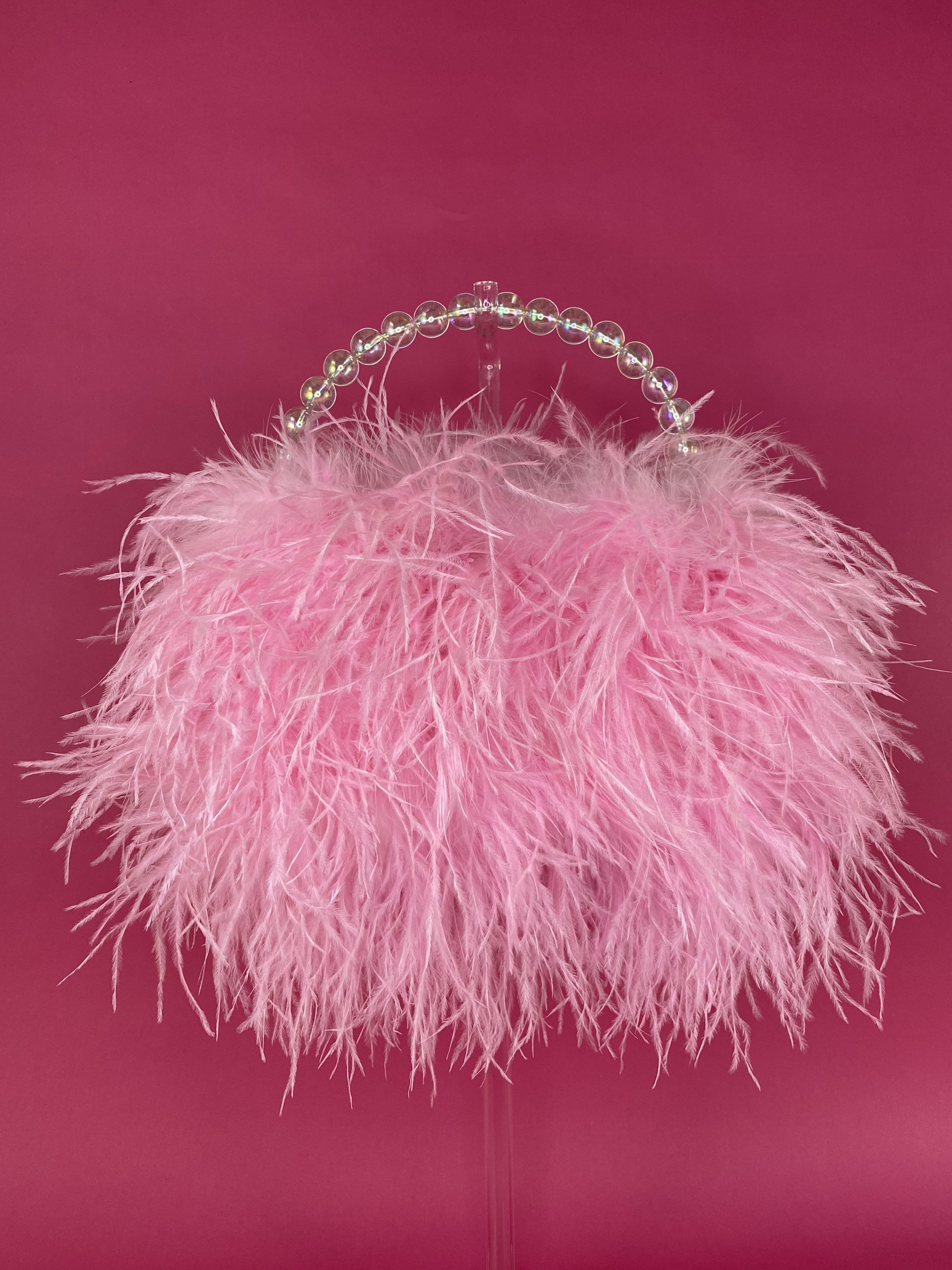 Baby Pink Full Size Ostrich Feather Handbag Iridescent Bead Etsy