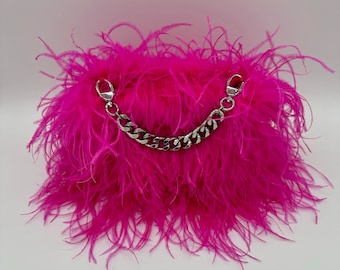 Hot Pink Ostrich Feather Handbag