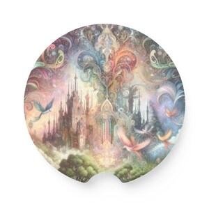 Whimsical Soapstone Car Coaster - Fantasy Castle Design, Car Accessories, Gift for Travelers, Unique Home Decor, Car Interior Decoration