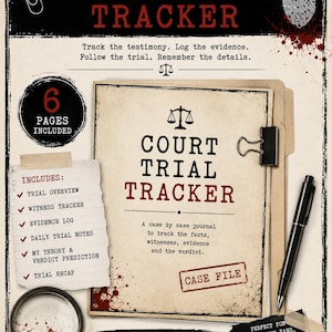 Court Trial Tracker Printable | Trial Notes Journal | Witness & Evidence Log | Court TV Planner | True Crime Printable | Digital Download PD