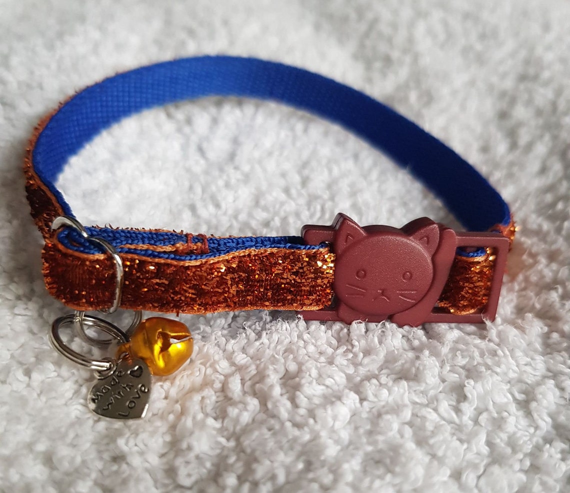 Cat Collar Orange Sparkly Adjustable Cat Collar With Cat Head Quick