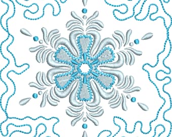 Floral Quilt Block Embroidery Design, 5x5