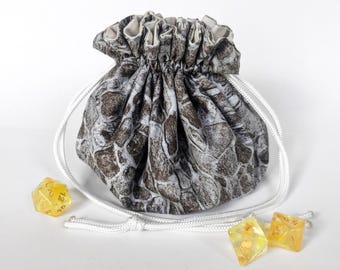 8 Pocket Dice Bag – Cobblestone – drawstring pouch for dice, minis, tokens, jewelry, D&D, rpg, dungeon master gift