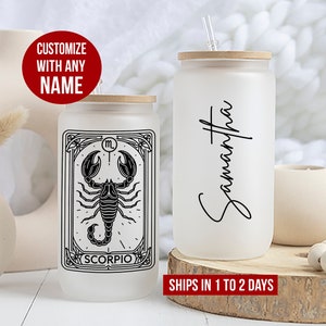 Personalized Scorpio Frosted Glass Cup, Custom Scorpio Glass Tumbler, Scorpio Zodiac Gift, Scorpio Sign Frosted Cup, Scorpio Tumbler