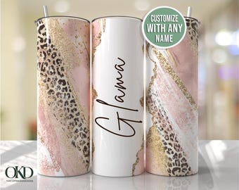 Personalized Glama Tumbler Leopard Glitter - Grandma Gift Custom Name Tumbler - Glama Mother's Day Gift