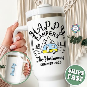 Personalized Camping Tumbler 40oz, Custom Happy Camper Tumbler, Family Camping Travel Tumbler, Custom Camper Gifts, Camping Gifts Women