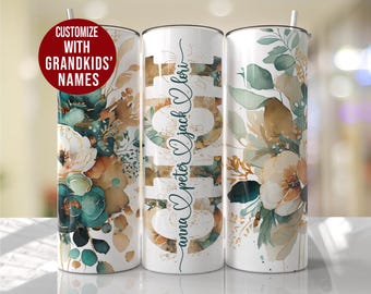 Personalized Gigi Floral Tumbler with Grandkids Names, Gigi Gifts,Gigi Gift from Grandkids, Gigi Mother's Day, Gigi Cup, Gigi Travel Mug