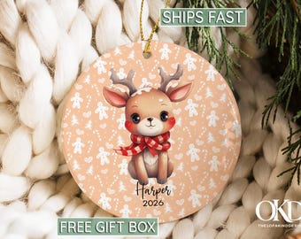Custom Reindeer Ornament - Personalized Girls Christmas Ornament - Kids Christmas Keepsake