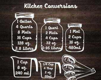 DIGITAL Kitchen Measurement Conversion List, Jar Conversion, Kitchen Decal svg png pdf - ZIP file, cut file, Cricut, Silhouette