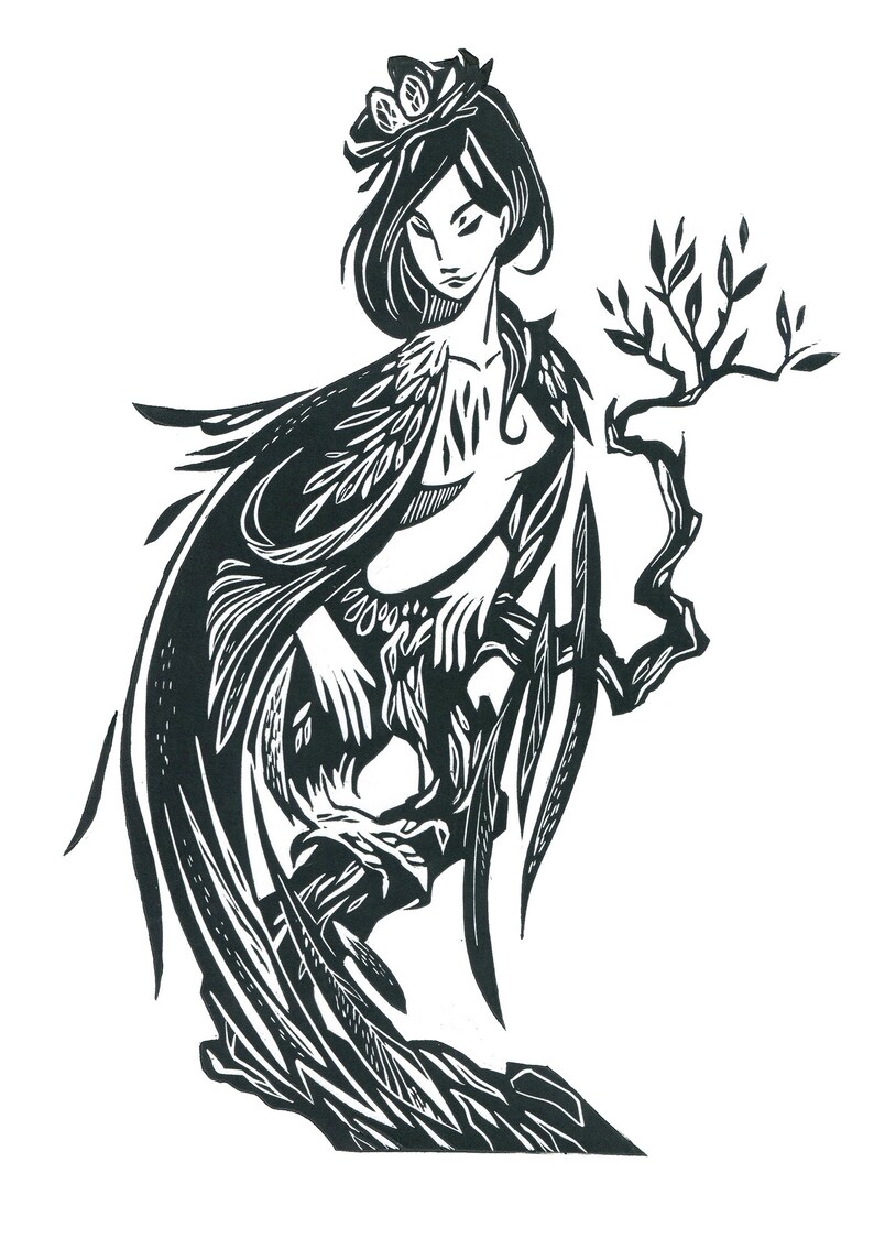 handprinted linocut wall poster SIRIN BIRD