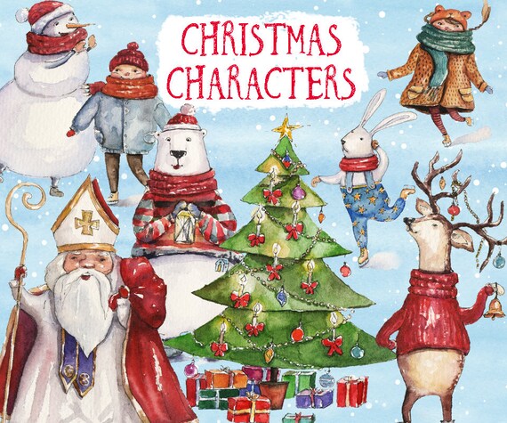 Immagini Natale 400 Pixel.Acquerello Natale Clipart Personaggi Clipart Illustrazione Di Etsy