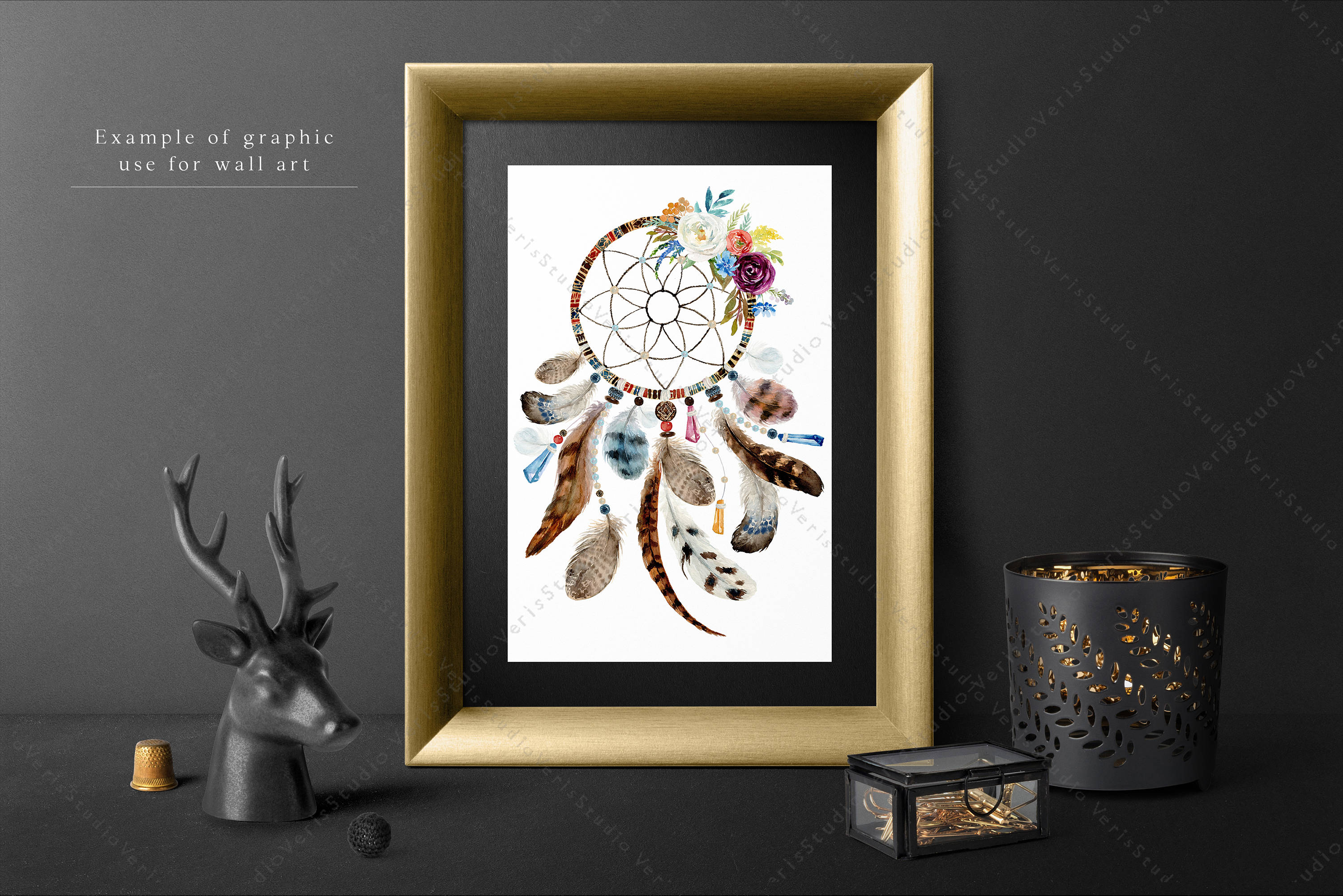Watercolor Dream Catcher boho feather & flower arrows. | Etsy