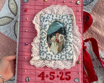 Custom Wedding Photo Album with Quilted Cover and Charms