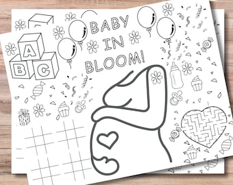 Baby in Bloom Baby Shower Coloring Placemat Baby Shower Activity Sheet