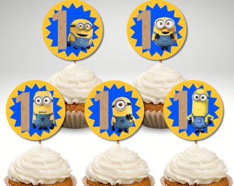 INSTANT DOWNLOAD 1-9 Minion Cupcake Toppers, Minion Stickers
