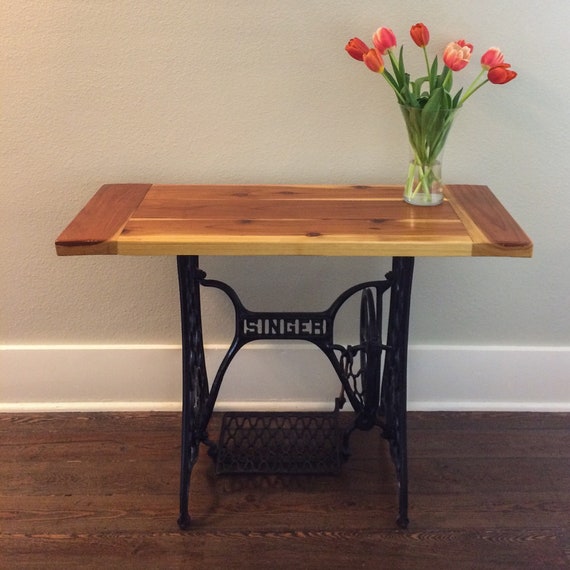 Singer treadle sewing base table redwood top entry or buffet Etsy
