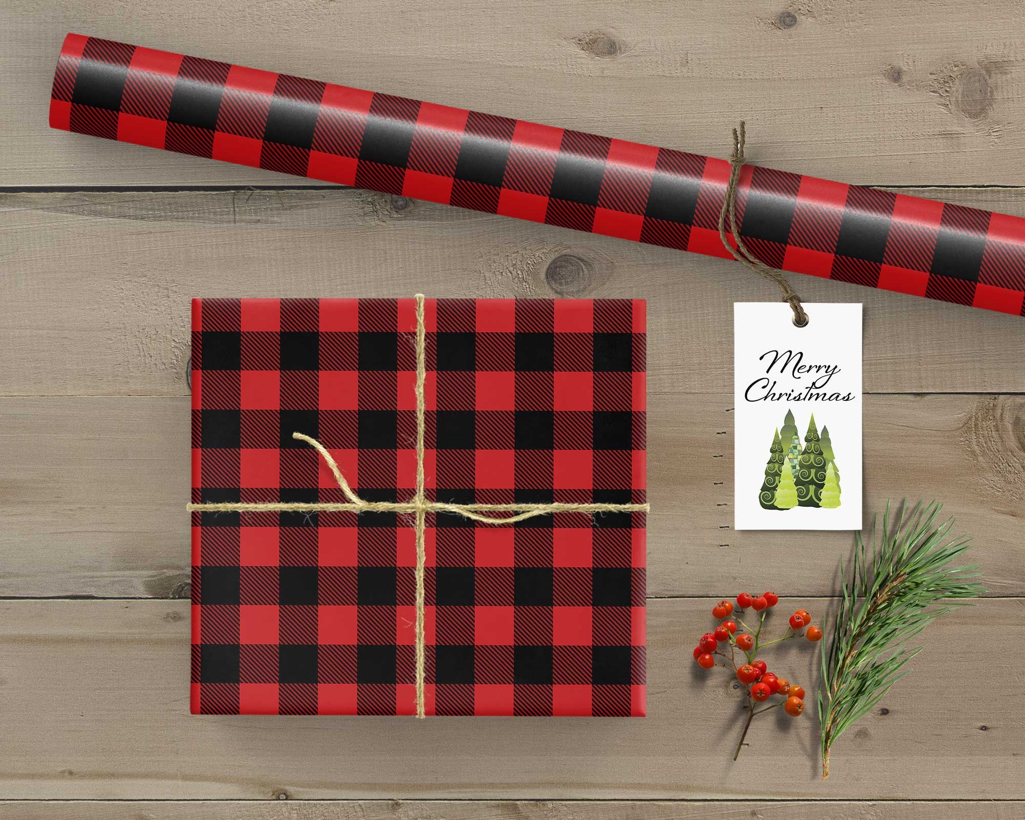 Buffalo Plaid Lumberjack Gift Wrap, Red and Black Matte Christmas