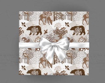 Christmas Gift Wrap, Woodland Animals Winter Wrapping Paper Roll, Christmas wrapping paper Holiday Bear Deer Owls Rustic  Sheets 20 x 29 5