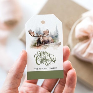 Christmas Gift Tags Christmas Gift Labels Printed Woodland Christmas, Moose Gift Tag, Winter Tags with string, Holiday Gift Personalized