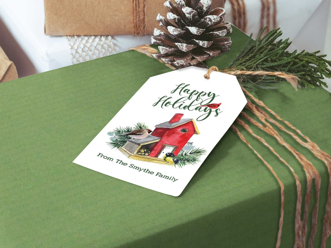 Winter Birds Christmas Tags, Tree Gift Tags, Woodland Cardinal