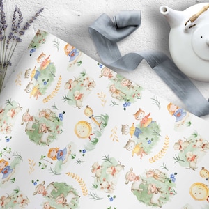Baby Shower Wrapping Paper Vintage Nursery Rhymes Blind Mice New Baby gift wrapping sheet Roll Mother Goose Boy Girl Baby Shower  5 Sheets