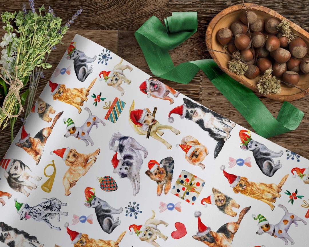 Christmas Gift Wrap Dogs, Holiday Dog Gift Wrap, Dog Lover Gift, Dogs