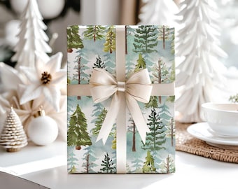 Papel de regalo navideño, árboles de bosque rústicos, papel de regalo para las fiestas de invierno, papel invernal, papel de regalo de pino de bosque, 5 hojas por juego, 20 x 29