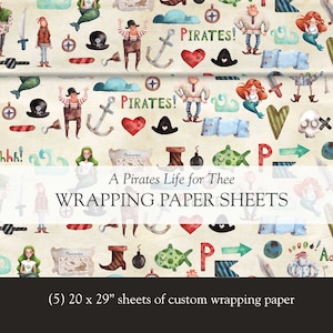 Pirate Gift Wrap - Pirate Birthday Paper, Pirate&#39;s Life Boy Birthday Party, Boy Baby Shower, Kids Wrapping Paper, Birthday Present Wrap Roll