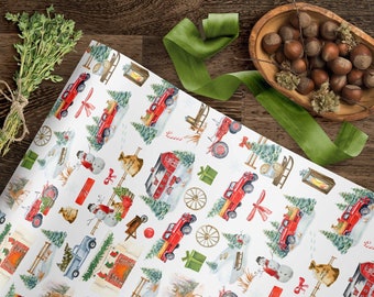 Christmas Wrapping Paper Rustic Winter on the Farm Holiday Gift Wrap Vintage Xmas Farm House Tractor Barn Country Wrap Roll 5 sheets per Set
