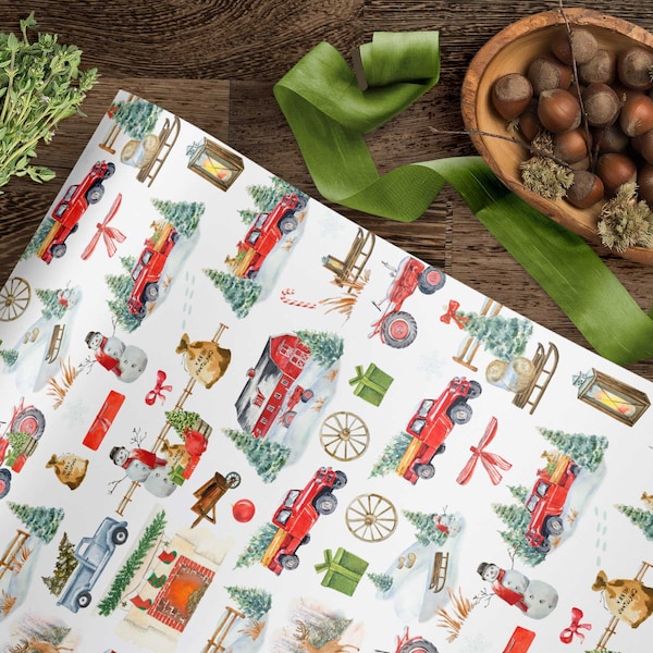 Christmas Farmhouse Wrapping Paper Etsy