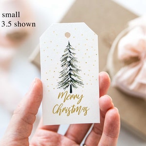 Christmas Gift Tags Christmas Gift Labels Printed Woodland Christmas, Pine Gift Tag, Gold Gift Tags with string, Holiday Gift Tags Trees