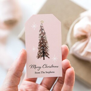 Christmas Gift Tags, Christmas Gift Labels Printed Woodland Christmas, Skandi Gift Tag, Pink Gift Tags with string, Holiday Gift Tags Pink