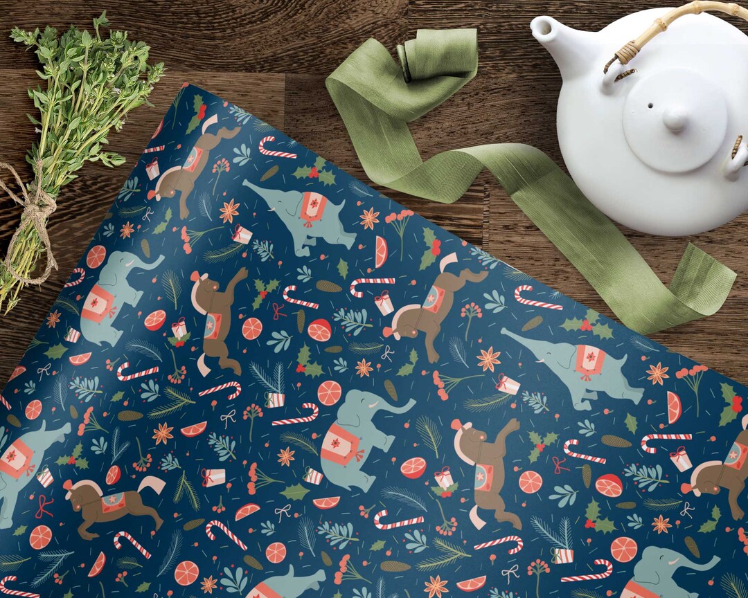 Winter Nordic Wrapping Paper Elephant Gift Wrap Woodland Etsy