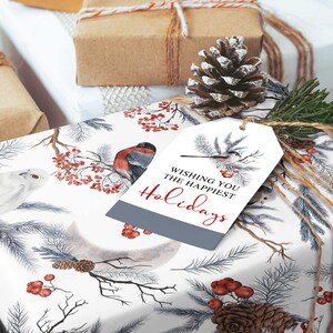 Winter forest birds wrapping paper, Winter Gift Wrap, Woodland Nordic Holiday Paper Roll, birds Christmas Sheets 20 x 29 5 Owl Lover Gift