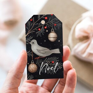 Christmas Gift Tags Christmas Gift Labels Printed Woodland Christmas, Dove Gift Tag, Winter Bird Tags with string, Holiday Gift Personalized